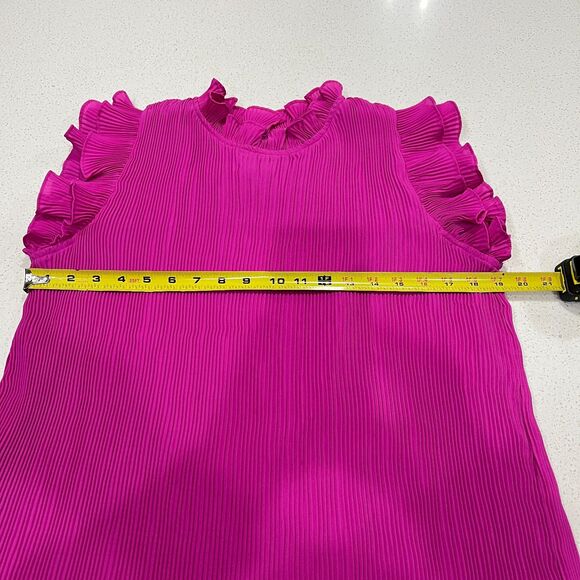 The Impeccable Pig Pink Ruffle Sleeve Pleated Dress Size Large - Picture 10 of 12